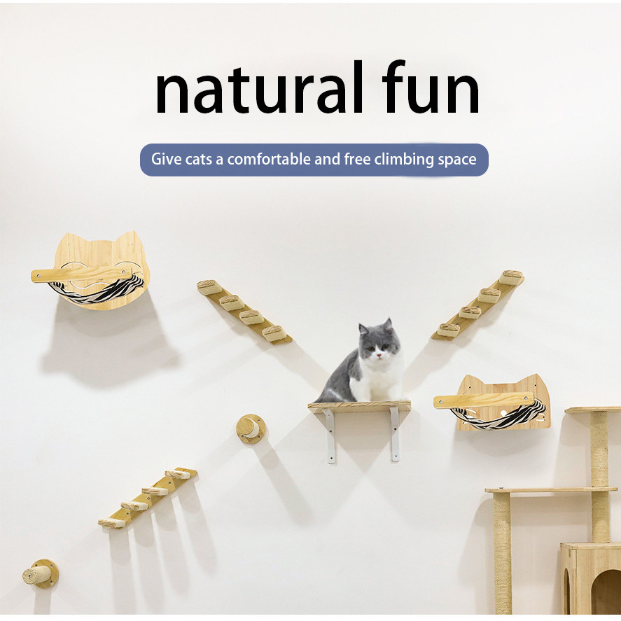 . Cat Tree Cat Wall Mounted Climbing Frame Solid Wood Cat Jumping -
