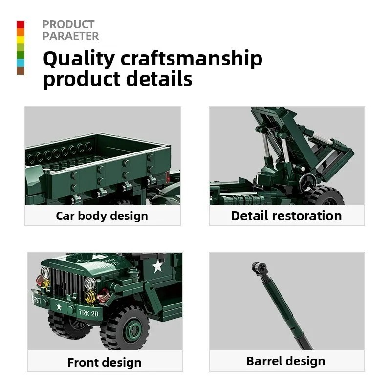 Modern M35A2 truck M198 rocket launcher armored vehicle model toy bricks children's DIY toy gifts