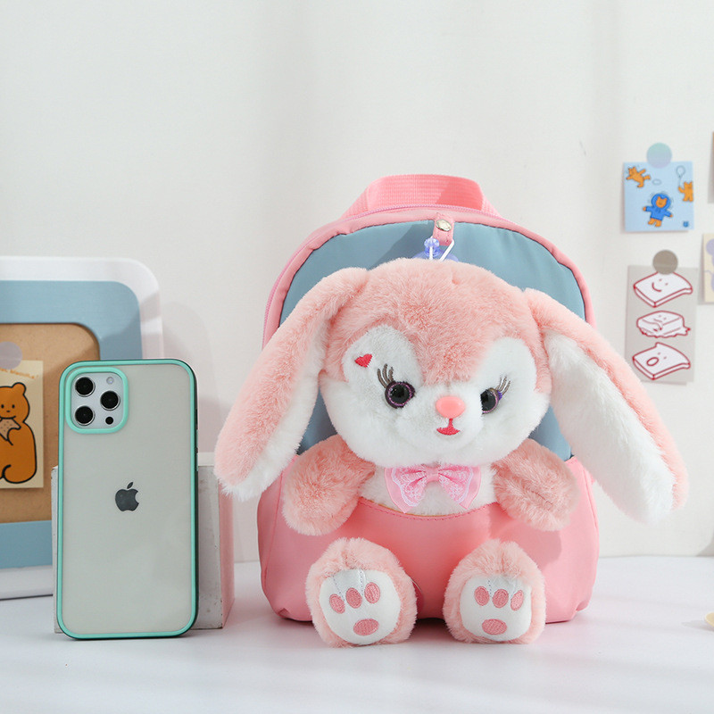 Plush 3D Rabbit Backpack for Boys Girls Kids Children SchoolBag Cute Bow Tie Cartoon School Bags