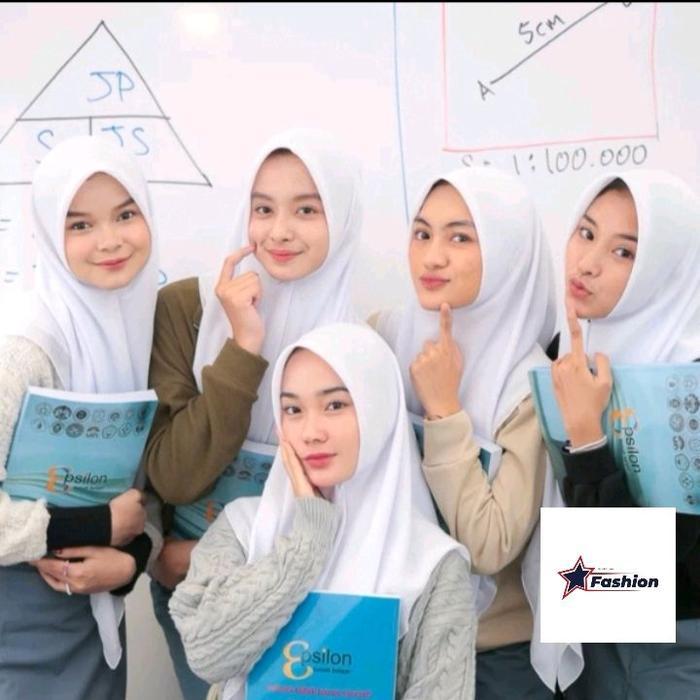 Hijab Segi Empat Anak Sekolah Bella Square Model Terbaru Hitam Kerudung Muslim Putih Katun - Lembut,