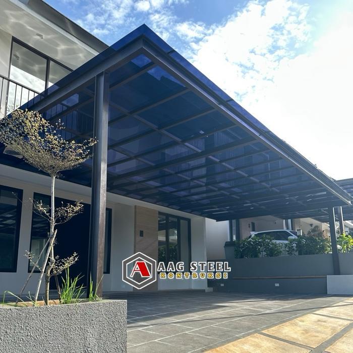 "New" AAG Steel Kanopi Kaca Tempered 8mm Rangka Holo Tiang WF150 Baja Besi Transparan Kuat Tahan