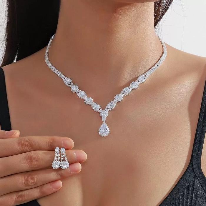 TERLARIS! Kalung Elegant Set Anting - Set Kalung Anting Elegan Pesta Pernikahan - Bisa Untuk