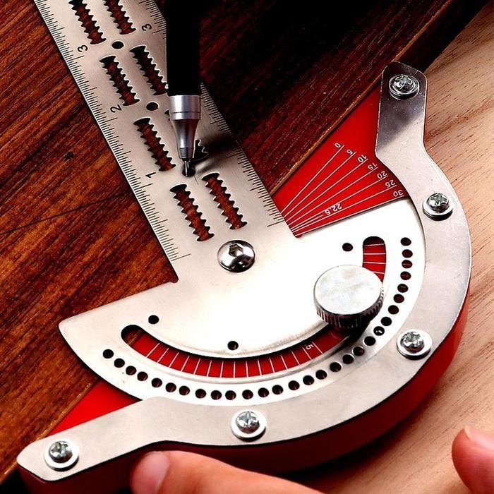 Penggaris Busur Sudut Kayu 70 Derajat Stainless Steel Multifungsi Adjustable Penggaris Siku Busur