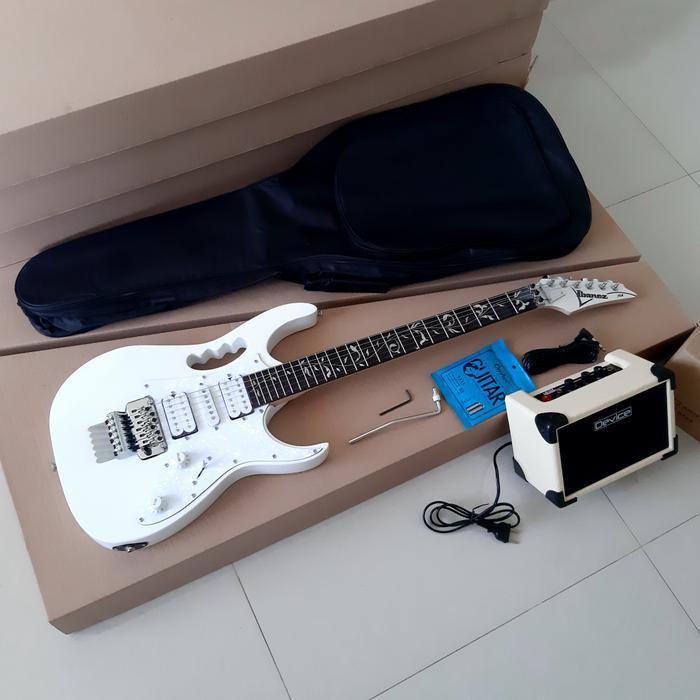 Gitar ibanez jem flower white plus ampli dan kabel jack,tas dan senar