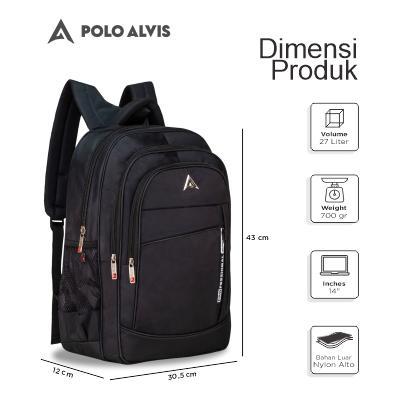 Polo Alvis - Pro Swift Tas Ransel Pria Dewasa Backpack Sekolah Kerja Hitam Laptop 15Inch Nylon Alto