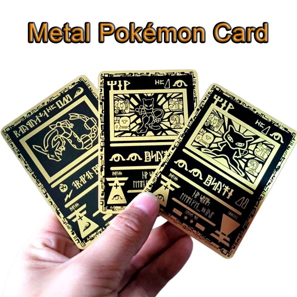 PKM Metal Ancient Mew Promo Movie Holographic Proxy Egypt Rare Black Star Cards Board Game Trading