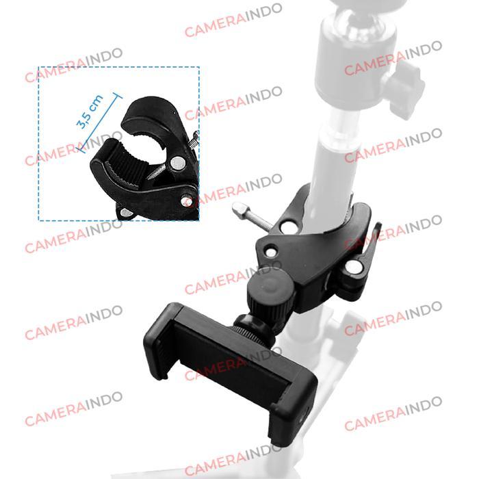 Clamp Phone Holder Jepit Lighstand Tripod Tiang Vlog Live Pasti Promo