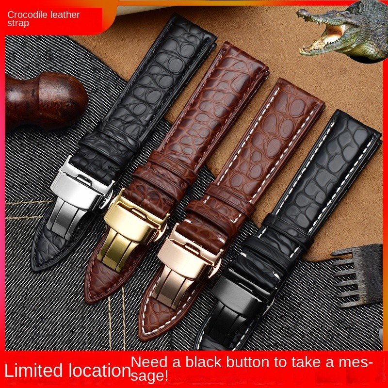 Crocodile leather strap for Longines Omega Rossini Citizen Tissot seagull strap men women butterfly