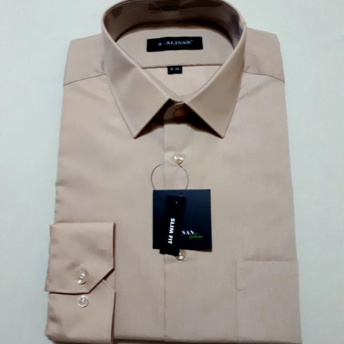 Kemeja Pria Alisan Slim Fit Lengan Panjang Coklat Susu C 1
