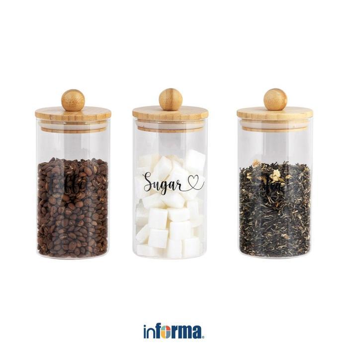 Informa 570 ml Set 3 Pcs Calia Stoples Kaca Toples Kopi Gula Teh Tempat Bumbu Wadah Makanan