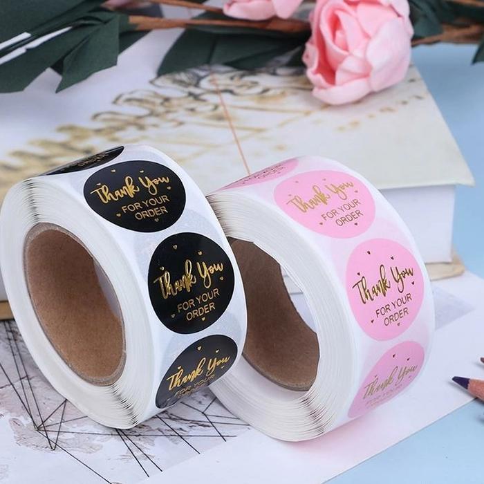Sticker 1 roll 500pc stiker label thank you for your order pvc gold