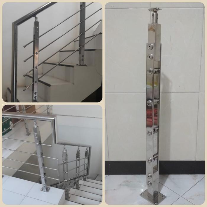 TiangRailing Tangga Double Plat Lurus Stainless Kilap Sus 201 & 304 Minimalis