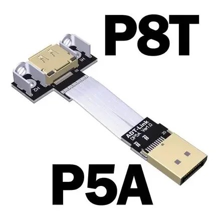 Adt-Link Displayport Ribbon Extension Cable Male-Female Flat Shielded Fpc Dp To Dp 1.2 Adapter 90