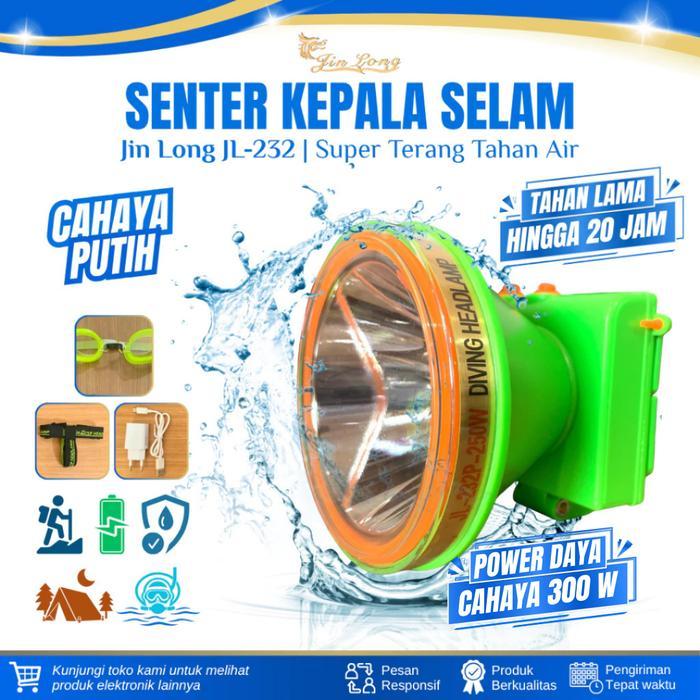 Eiger - Lampu Senter Kepala LED 300 Watt Jin Long JL-232 Putih Battery Lithium Lampu Gunung Senter