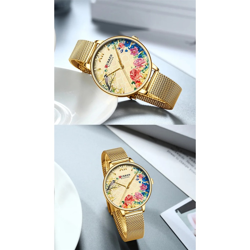 CURREN Women Watch Top Brand Luxury Gold Female Waterproof Clock Mesh Stainless Steel Bracelet