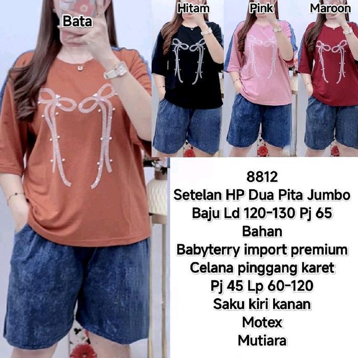 Honey Scarlette - Setelan Pendek Wanita Jumbo Motex Kombinasi Babyterry Import Premium Baju Ld 120