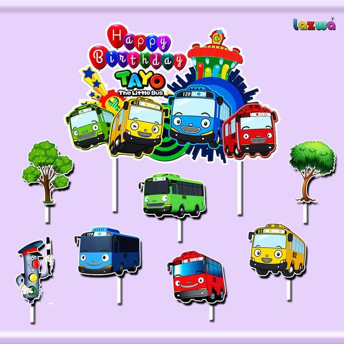 Topper cake Tayo happy birthday hiasan kue