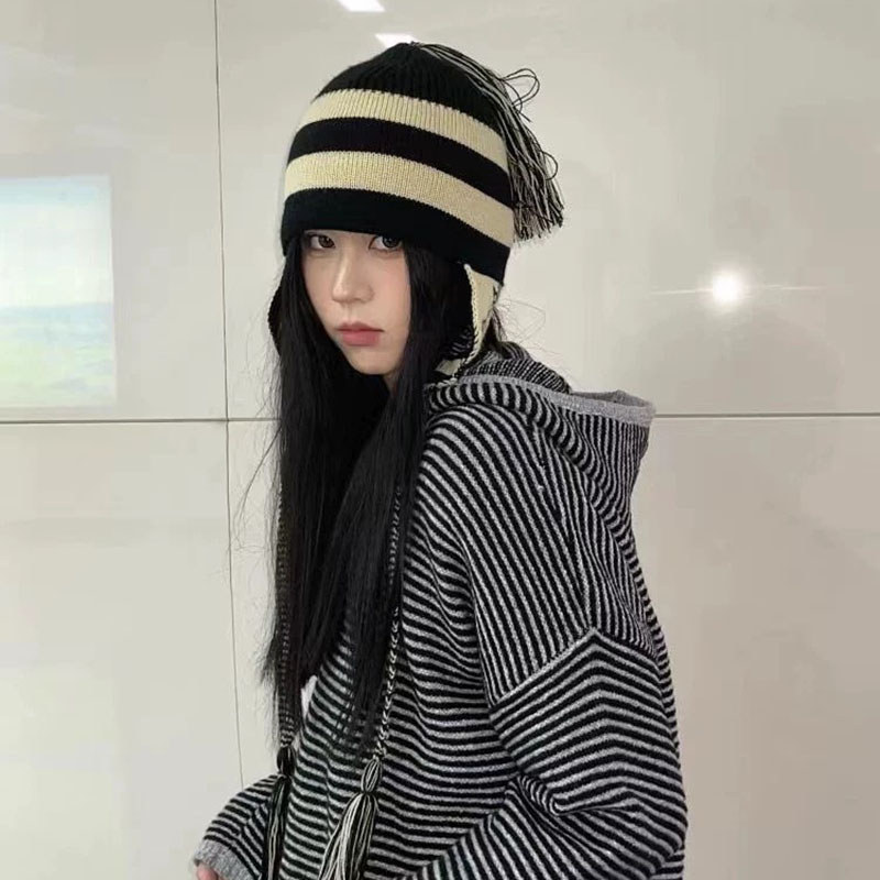 Anime NANA Cosplay Hat Stripe Tassel Ear Protection Woolen Lei Feng Hat Oosaki Nana Beanies Knitted