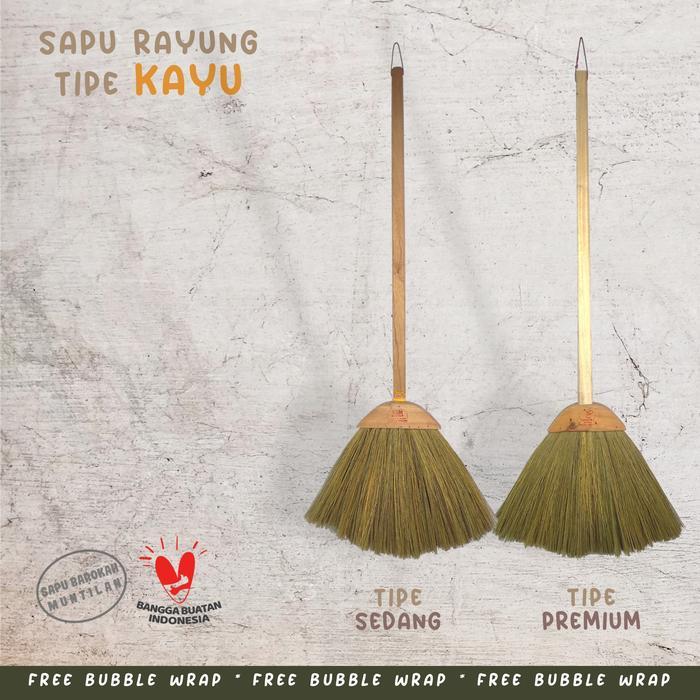 Sapu lantai ijuk rayung tebal, tipe sapu kayu