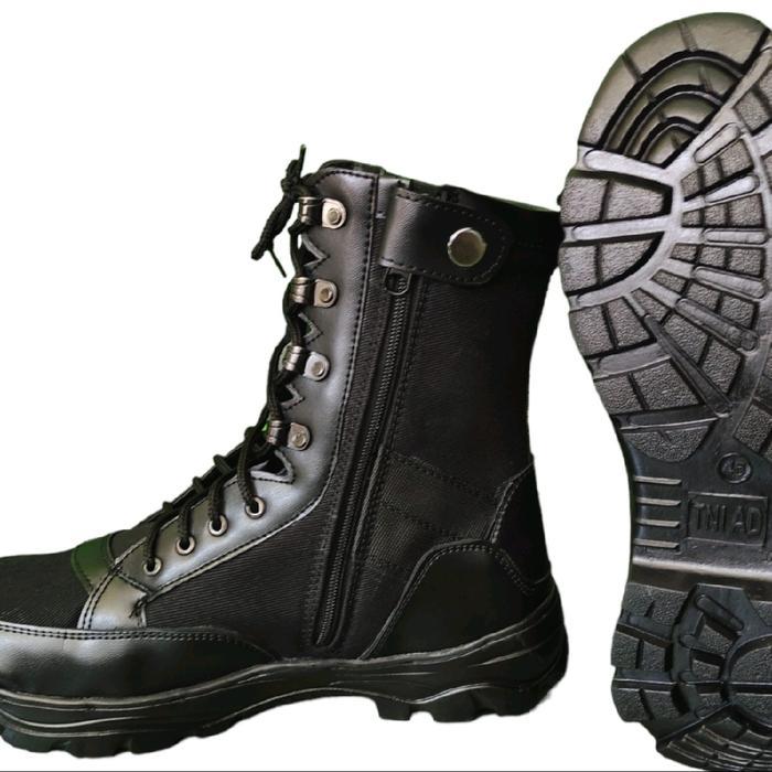 PDL Weba POLRI Sepatu Boot Pria Kulit Sintetis Hitam Sol Karet Model Tali Cocok untuk Seragam - 39 P
