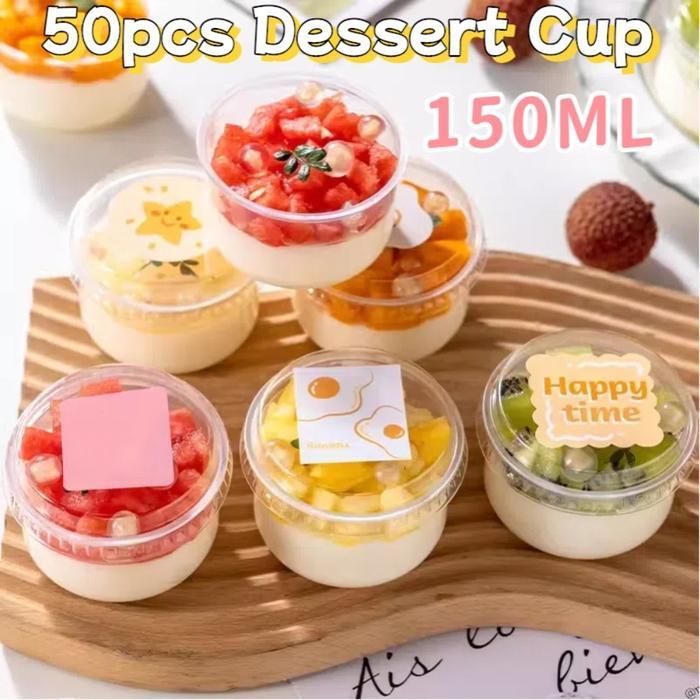 50pcs Dessert Cup Box Cangkir Cup Dessert Box Mini 150ML Kotak Dessert Box Dus Mika Kue Dessert