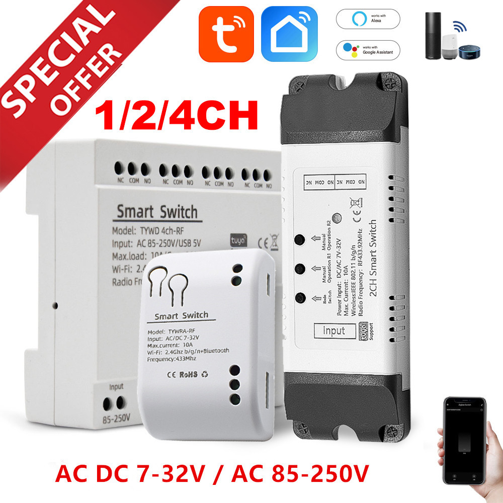 Tuya Smart 4 Channel WiFi RF Momentary Inching Relay Self-Lock Switch Module,DIY WiFi Garage Door