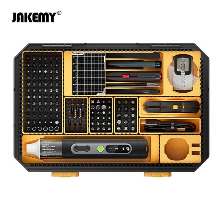 NEW PORODUK JAKEMY JM-8198 135 IN 1 OBENG LISTRIK RECHARGEABLE PORTABLE MULTIFUNCTIONAL REPAIR