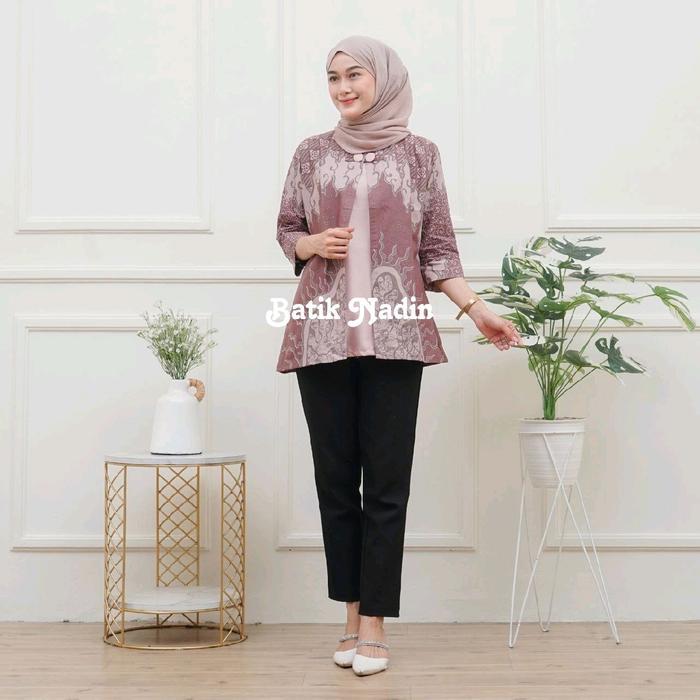 Blouse Ghania - Atasan Batik Couple Pasangan Model Bolero Blouse Batik Kerja Pria Wanita Baju Batik