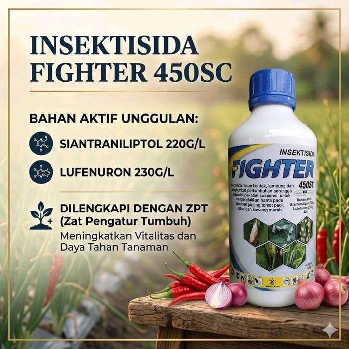 Insektisida Fighter 450SC dengan Bahan Aktif Unggulan Siantranilipitol 220g/L dan Lufenuron 230g/L