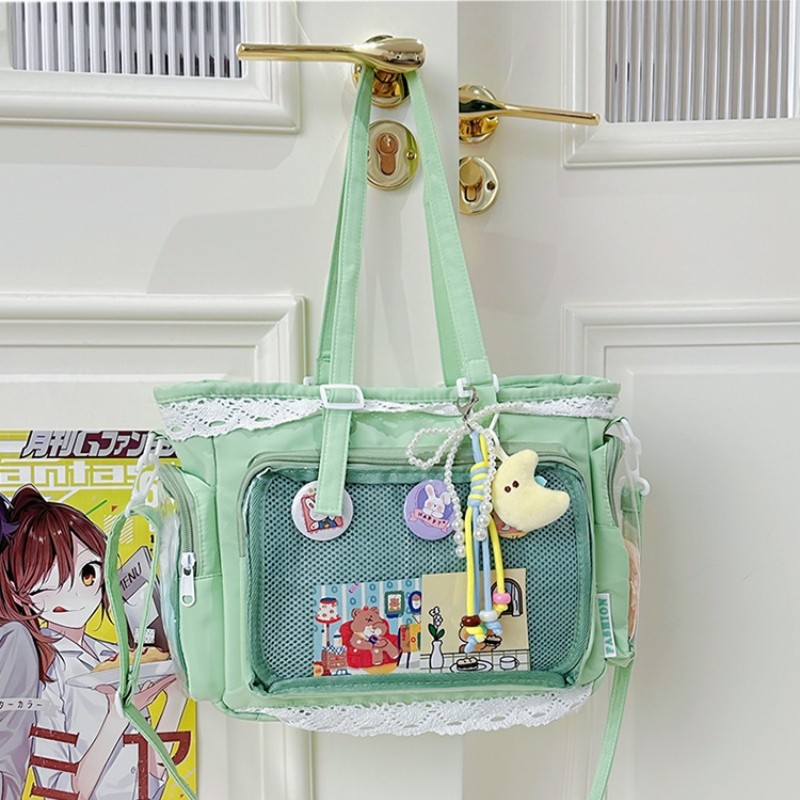 College Style Girl Crossbody Bags Transparent Pocket Solid Color Itabag Large Capacity Shoulder Lace