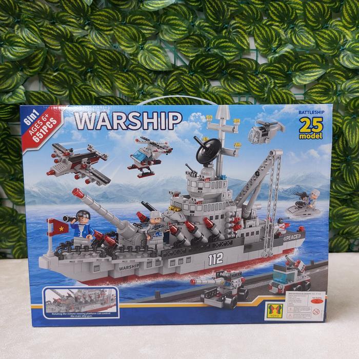 ` Puzzle Balok Susun Kapal Induk Army Series Brick Edukatif