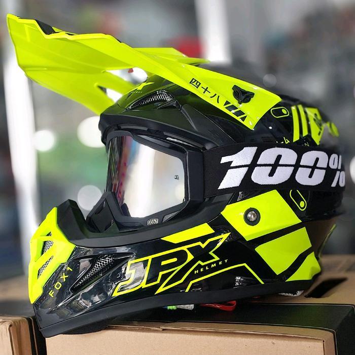 JPX FOX1 X48 BLACK YELLOW GLOSSY CROSS HELM TRAIL GOOGLE