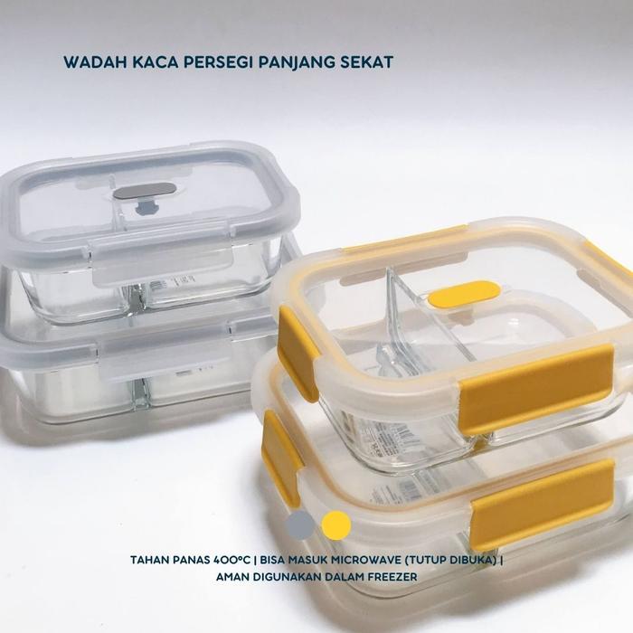 WADAH KACA PERSEGI PANJANG SEKAT TOPLES FOOD CONTAINER