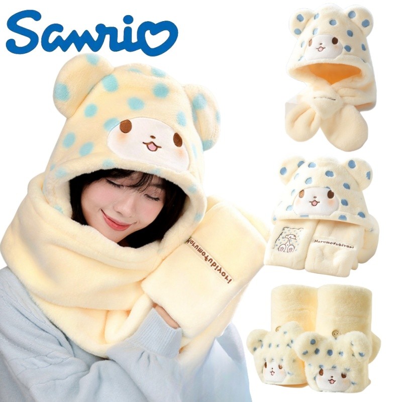 Sanrio Mop Winter Plush Three-Piece Set Cartoon Mop Winter Riding Warm Hat Scarf Casual Fashion