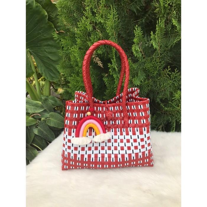 [FREE PELANGI] Tas Jali Tas Anyaman Plastik Premium Tote Bag Anyaman M Patty Totebag