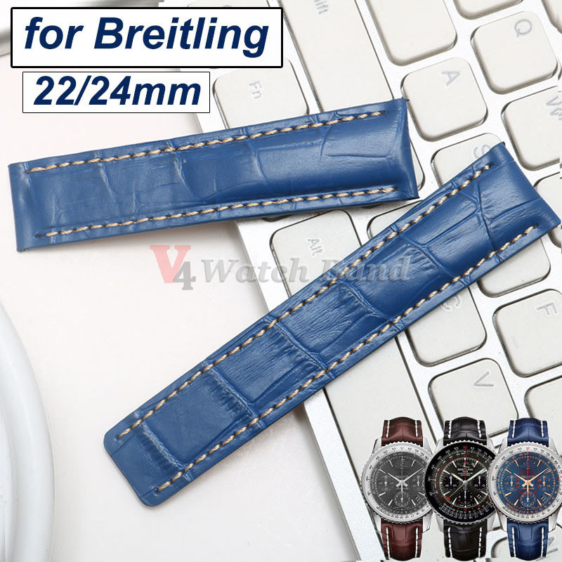 22mm 24mm Cowhide Watch Strap for Breitling Watch Strap Waterproof Bracelet for Men Women Wrist Band