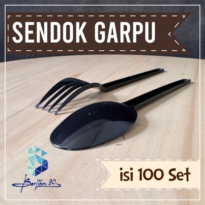 Isi 100 Pcs Sendok garpu set plastik / Set sendok garpu plastik / Sendok garpu hitam set