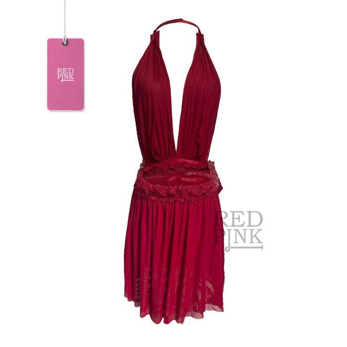 [ RedPink ] Gaun Mini Dress Lingerie Charming Cute i Hot Women Dewasa Highclass Desain Transparan