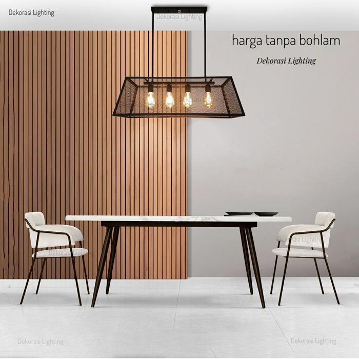 Lampu gantung industrial jaring panjang 80cm 4 lampu dekorasi cafe