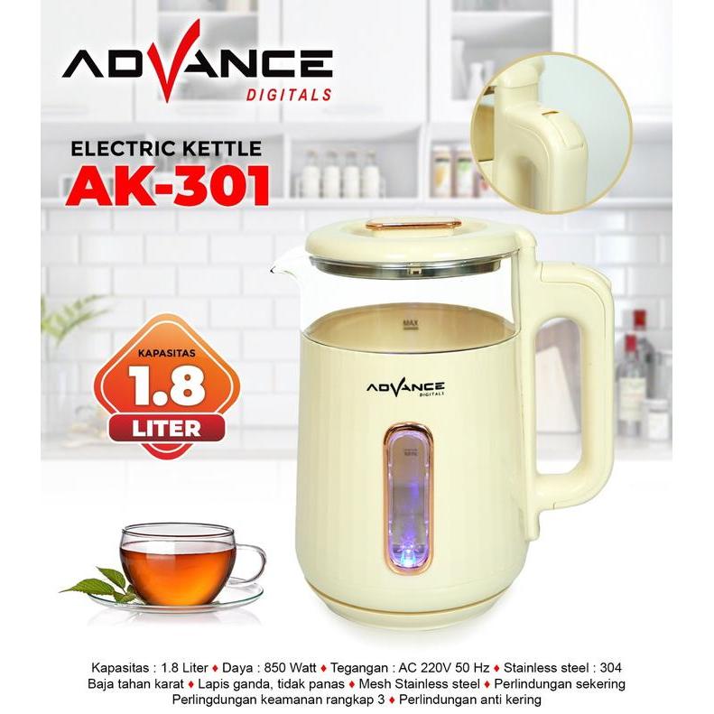 Lariss Maniss Advance Teko Listrik Ak-301 Electric Kettle 1.8L Teko Listrik Kaca Transparan Garansi