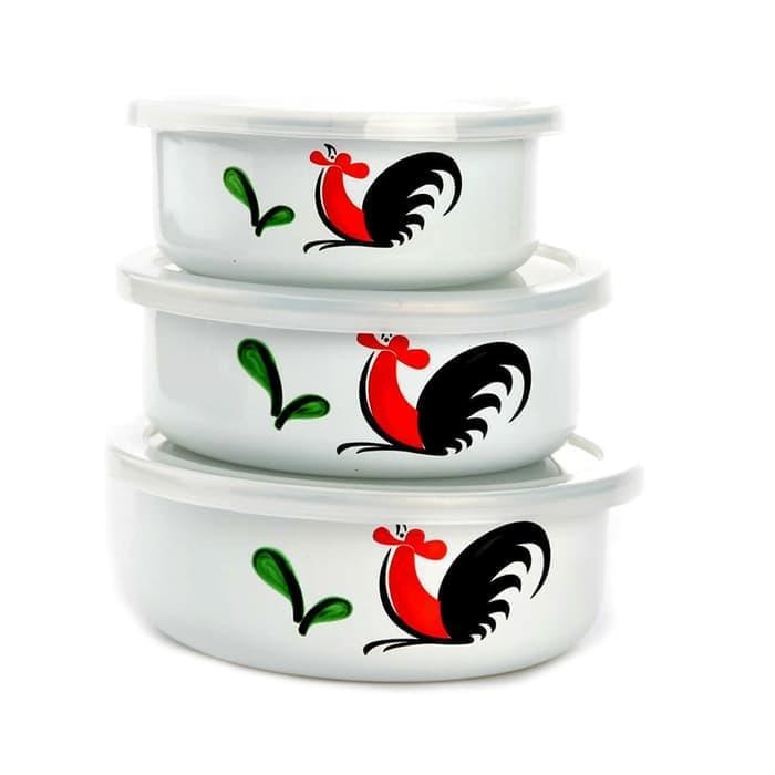 Kedaung Mixing Bowl Set 3Pcs Ayam Jago - Mangkok Enamel #Gratisongkir