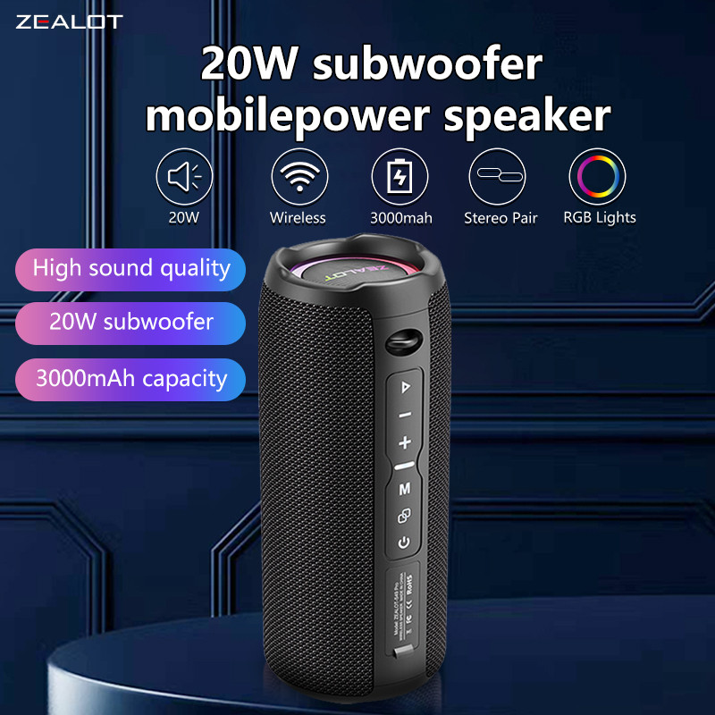 Zealot S49 Pro 20W Wireless Speaker,RGB Light Wireless Hifi Sound quality, Bass BoostDual