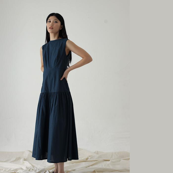 Inkano Spire Dress - Sleeveless Dress Panjang Korea Wanita Casual Bahan Katun Warna Coklat Dan Hitam