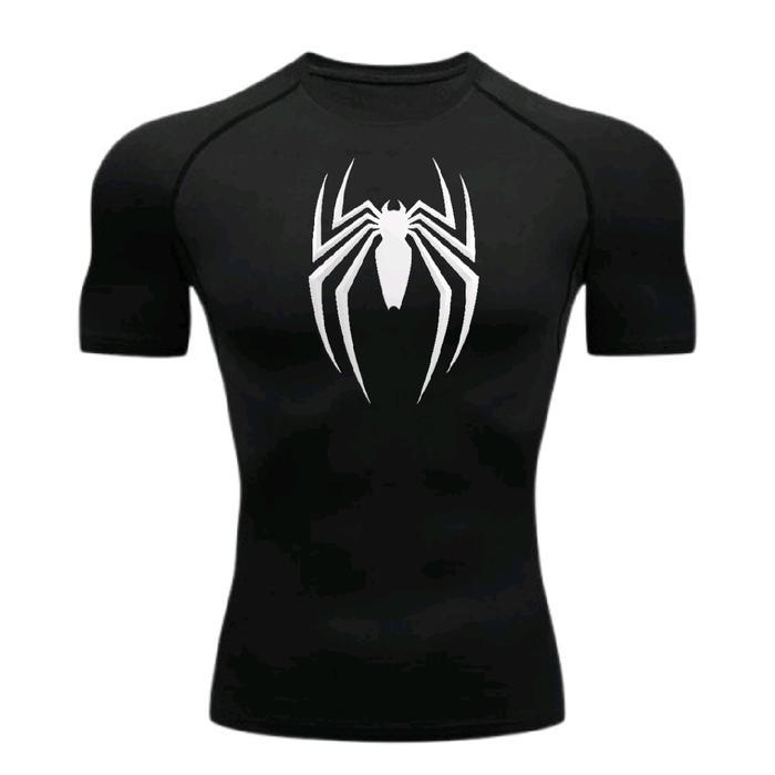 Premium Kaos Olahraga SPIDERMAN Kompresi Lengan Pendek HITAM Ukuran M L XL / Baju Gym Fitnes Pria