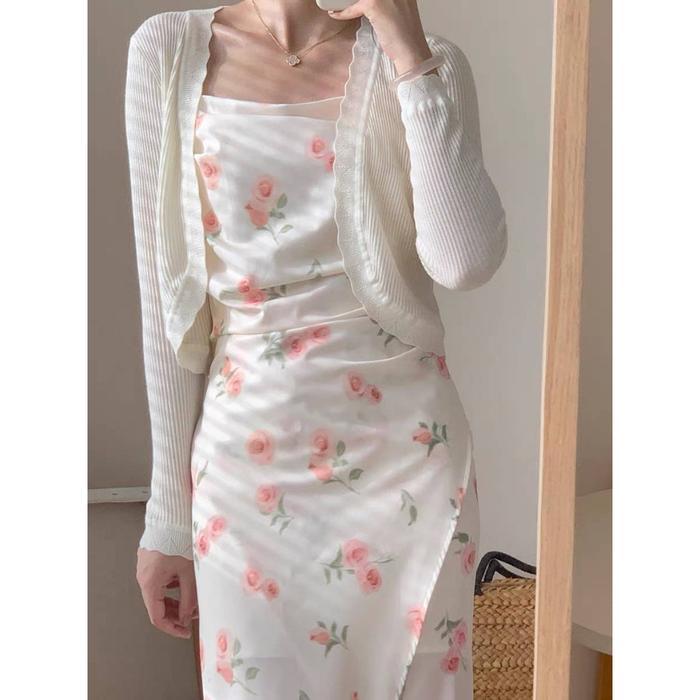 DresQuu- 1308 Elegant White Long Sexy Summer Dress Big Size Korean Style Dress Floral Panjang