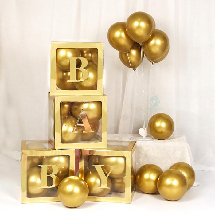 25*25cm Kotak Balon Transparan Emas Dengan Stiker Huruf A-Z Untuk Dekorasi Pesta Ulang Tahun