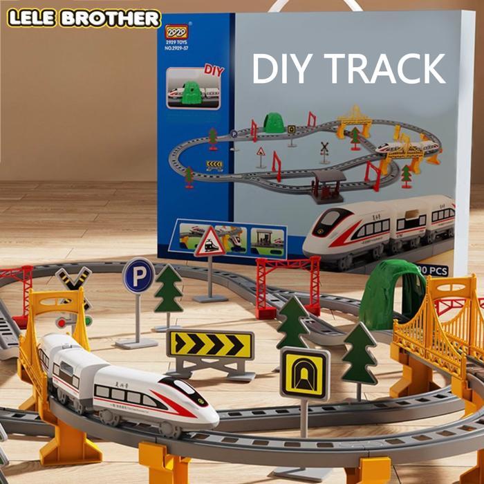 LELEBROTHER Kereta Api Mainan Anak Perakitan Listrik Miniatur Rel Kereta Api Mainan DIY Kereta Api