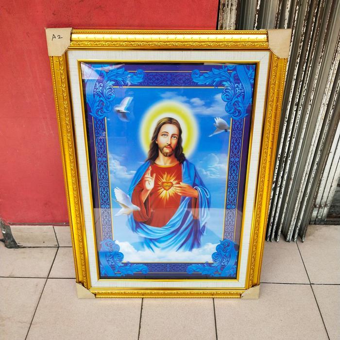 Terlaris new bingkai Yesus 3D UK 50x70cm+kaca+mdf SALE