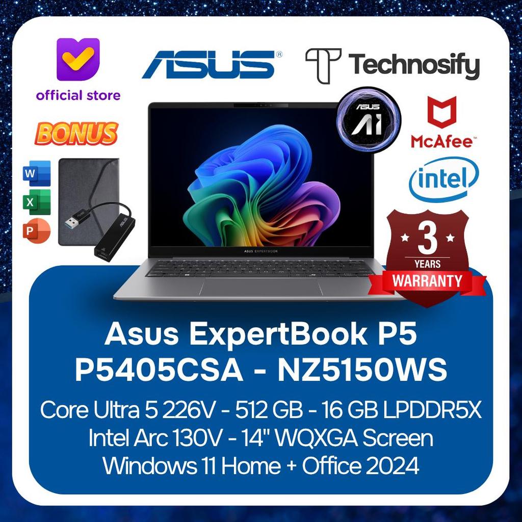 Asus Expertbook P5 P5405CSA NZ5150WS Ultra 5 226V 512GB 16GB LPDDR5X Intel Arc 130V 14" WQXGA Window