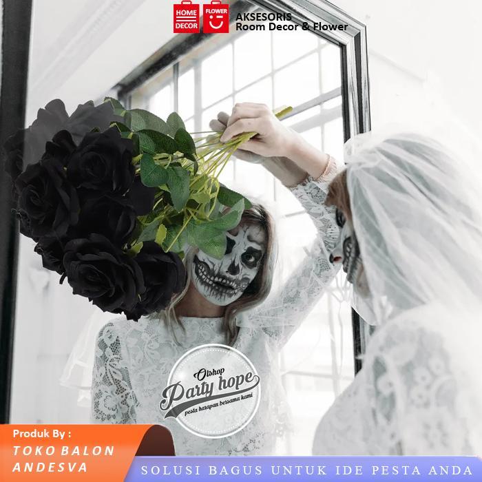 Bunga Mawar Hitam / Bunga Plastik Tanaman hias Artificial mawar hitam